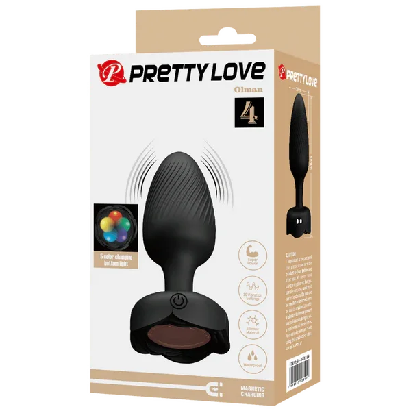 Olman - Light-Up Rechargeable Butt Plug (Black)-BI-040184