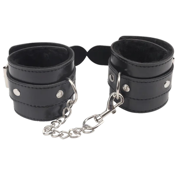 Obey Me Leather Hand Cuffs (Black)-CN-632185552