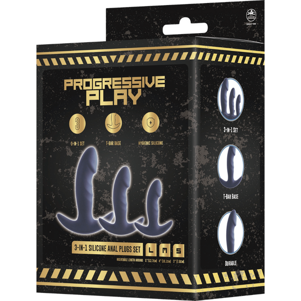 3-In-1 Silicone Anal Plug Set (Black)-FKS026A000-010