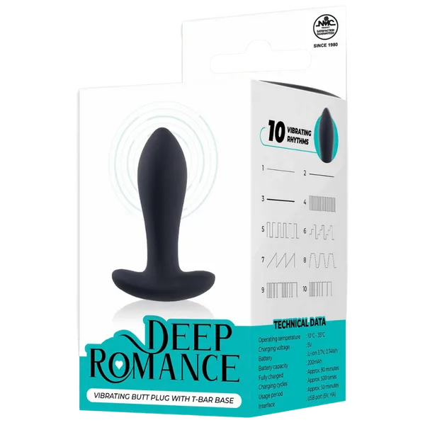 Vibrating Butt Plug with T-Bar Base (Black) - Take A Peek