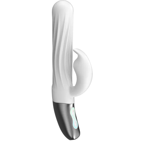 Thrusting Rabbit Rechargeable Silicone Vibrator (White) - Take A Peek