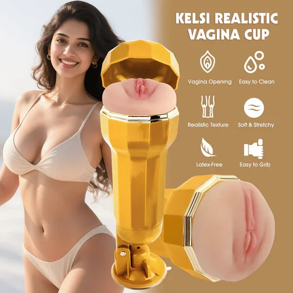 Kelsi Realistic Vagina Vibrating Cup - Take A Peek