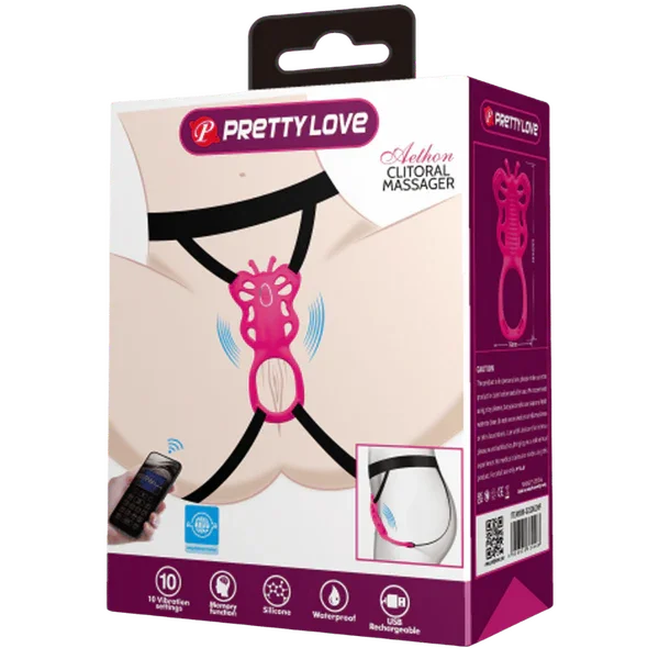 Rechargeable Strap-on Butterfly Massager - Aethon (Pink)-BI-022062HP
