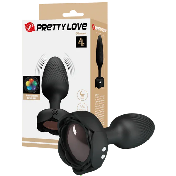 Olman - Light-Up Rechargeable Butt Plug (Black)-BI-040184