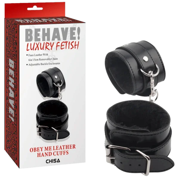 Obey Me Leather Hand Cuffs (Black)-CN-632185552