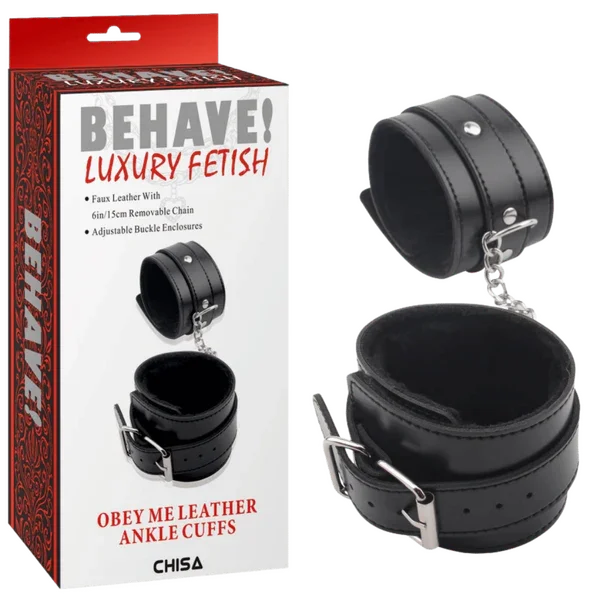 Obey Me Leather Ankle Cuffs (Black)-CN-632185572