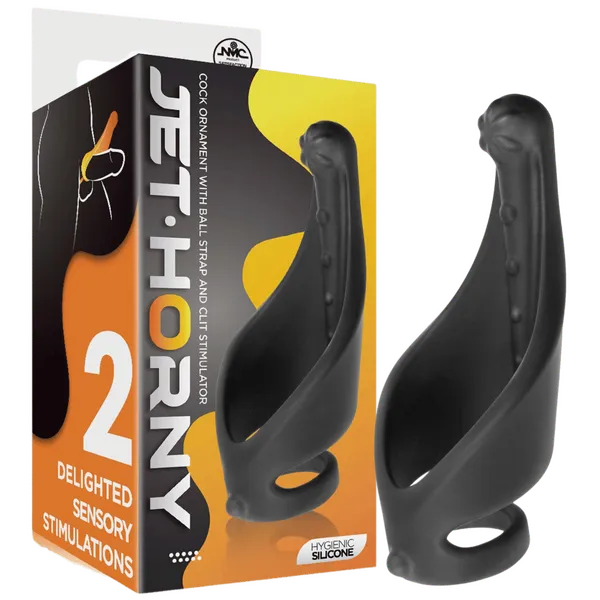 Cock Ring with Ball Strap and Clit Stimulator (Black) - Take A Peek