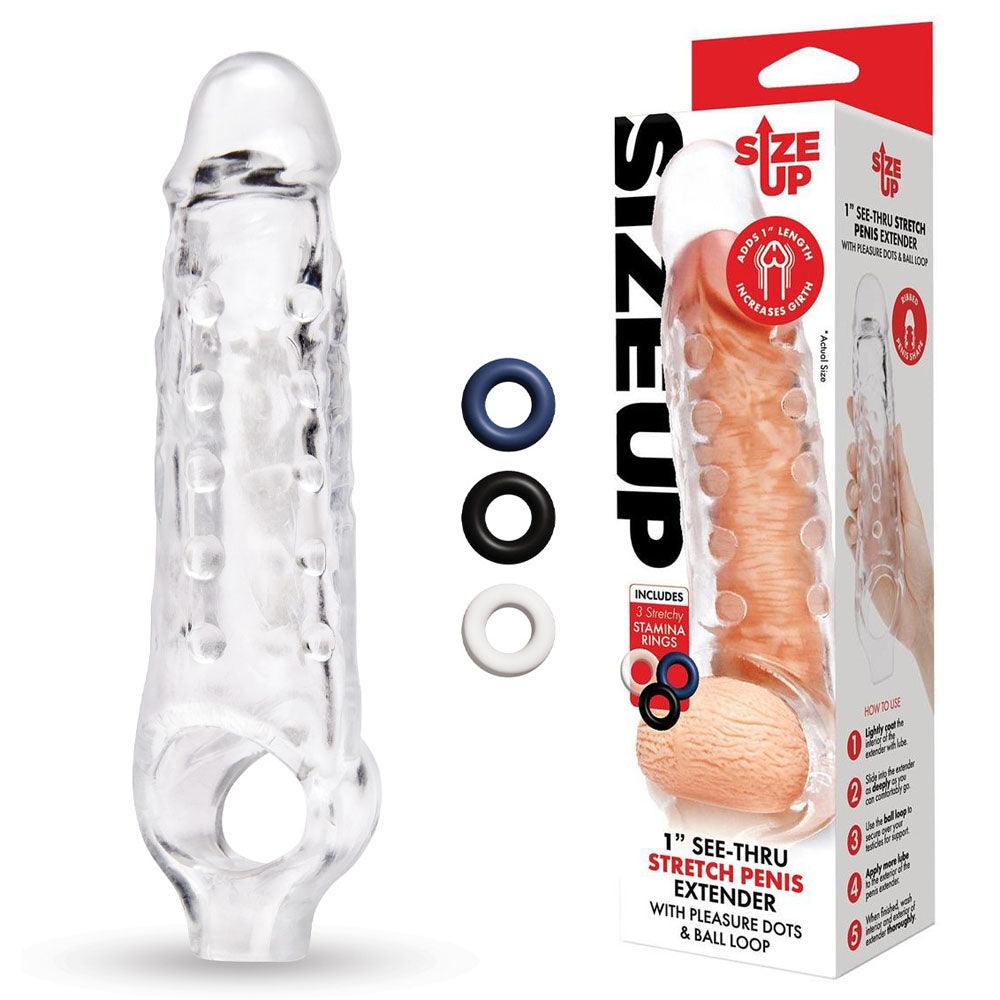 Size Up 1 Inch See-Thru Stretch Penis Extender - Take A Peek