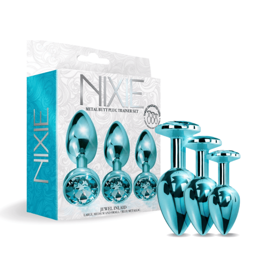 NIXIE Metal Butt Plug Trainer Set Metallic Blue - Take A Peek