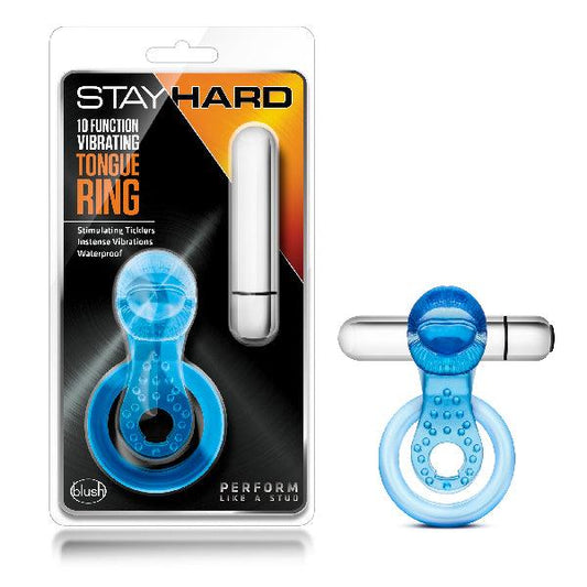 Stay Hard 10 Function Vibrating Tongue Ring Blue - Take A Peek