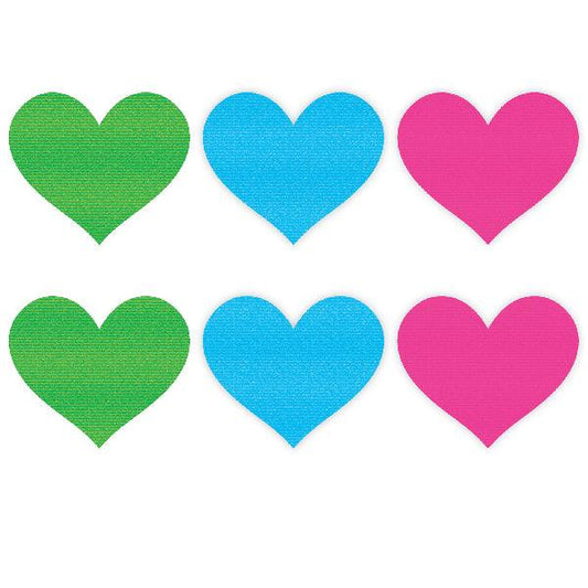 Neon Heart Pasties 3 Pk Green/Blue/Pink - Take A Peek