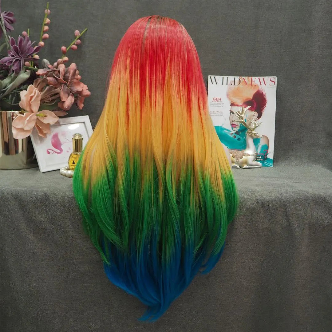 Red Yellow Green Blue Mix Wig - Take A Peek