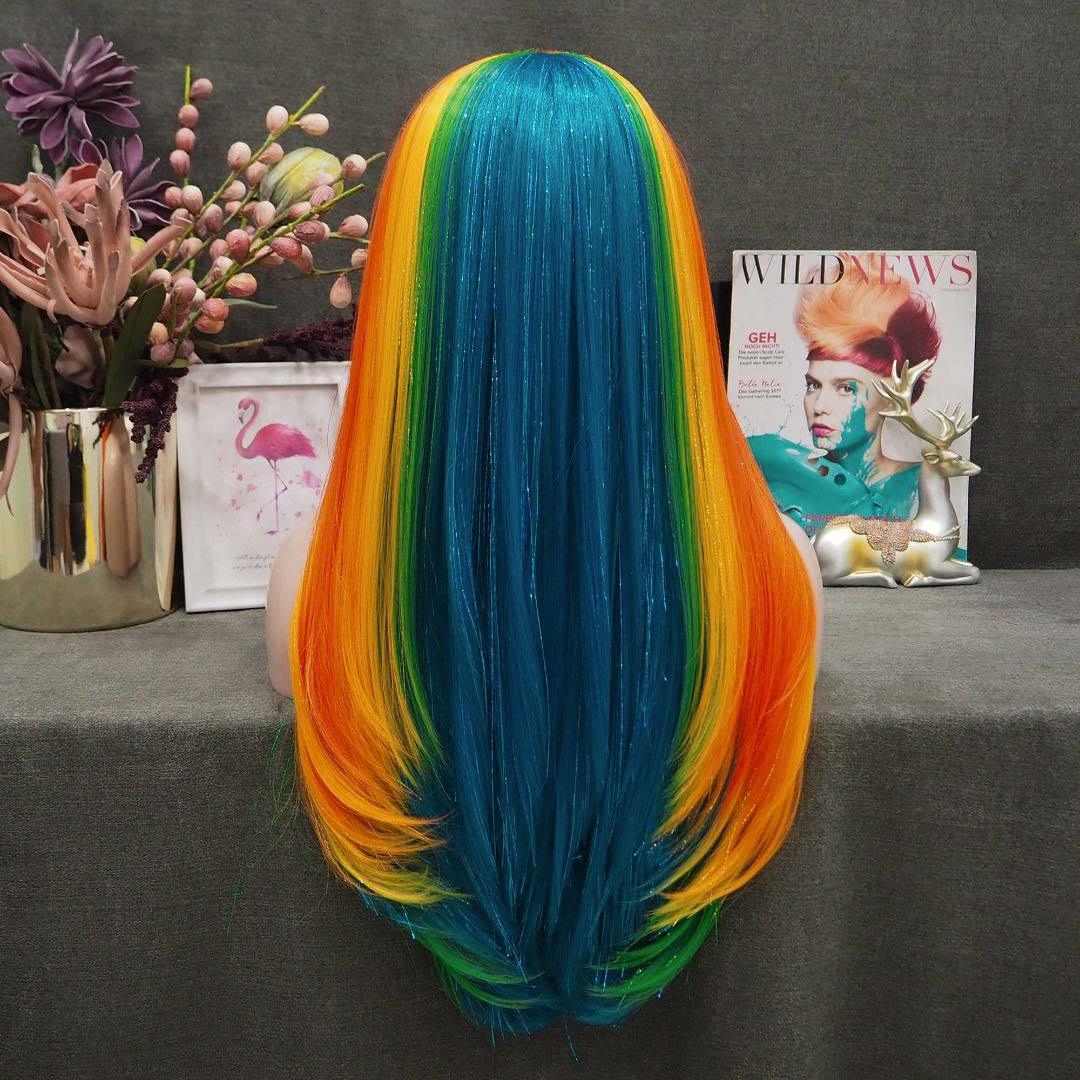 Rainbow With Gold Tinsel Wig - Take A Peek