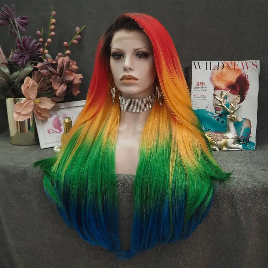 Red Yellow Green Blue Mix Wig - Take A Peek