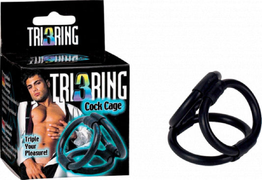 Tri 3 Ring Cock Cage (Black) - Take A Peek