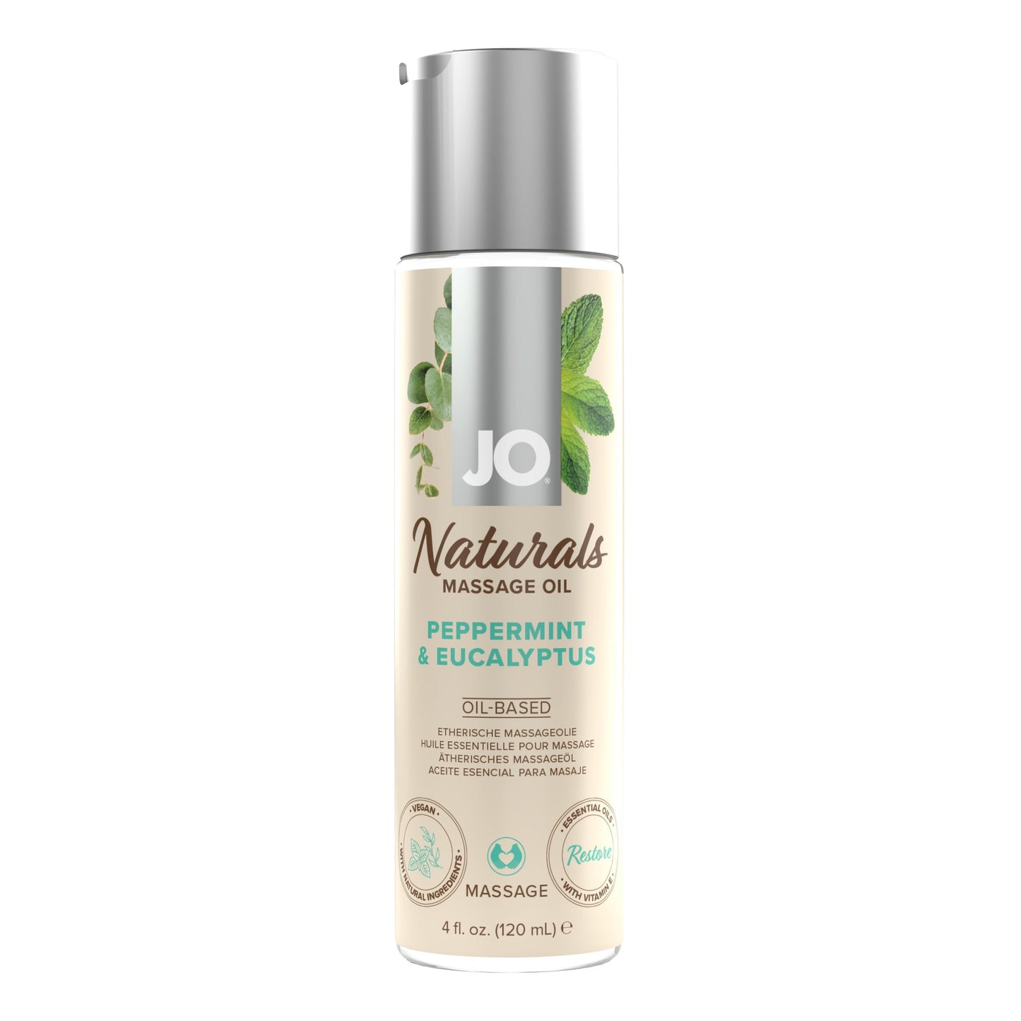 JO Naturals Massage Oil 4 Oz / 120 ml Peppermint & Eucalyptus - Take A Peek