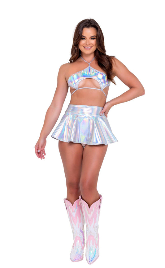 6112 - Holographic Flared Skirt - Take A Peek