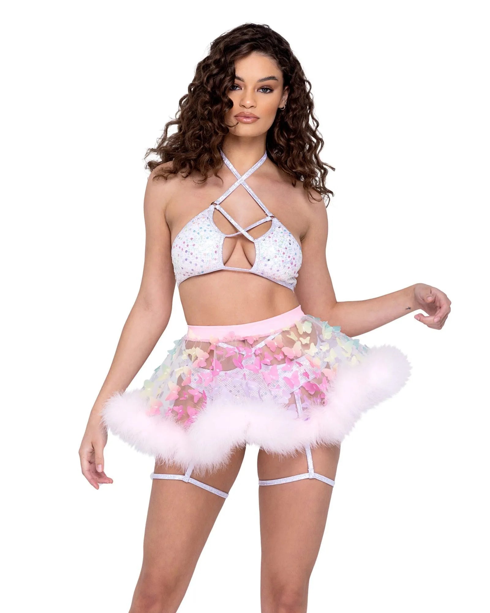 6231 - Sequin Fishnet Lace-Up Top - Take A Peek