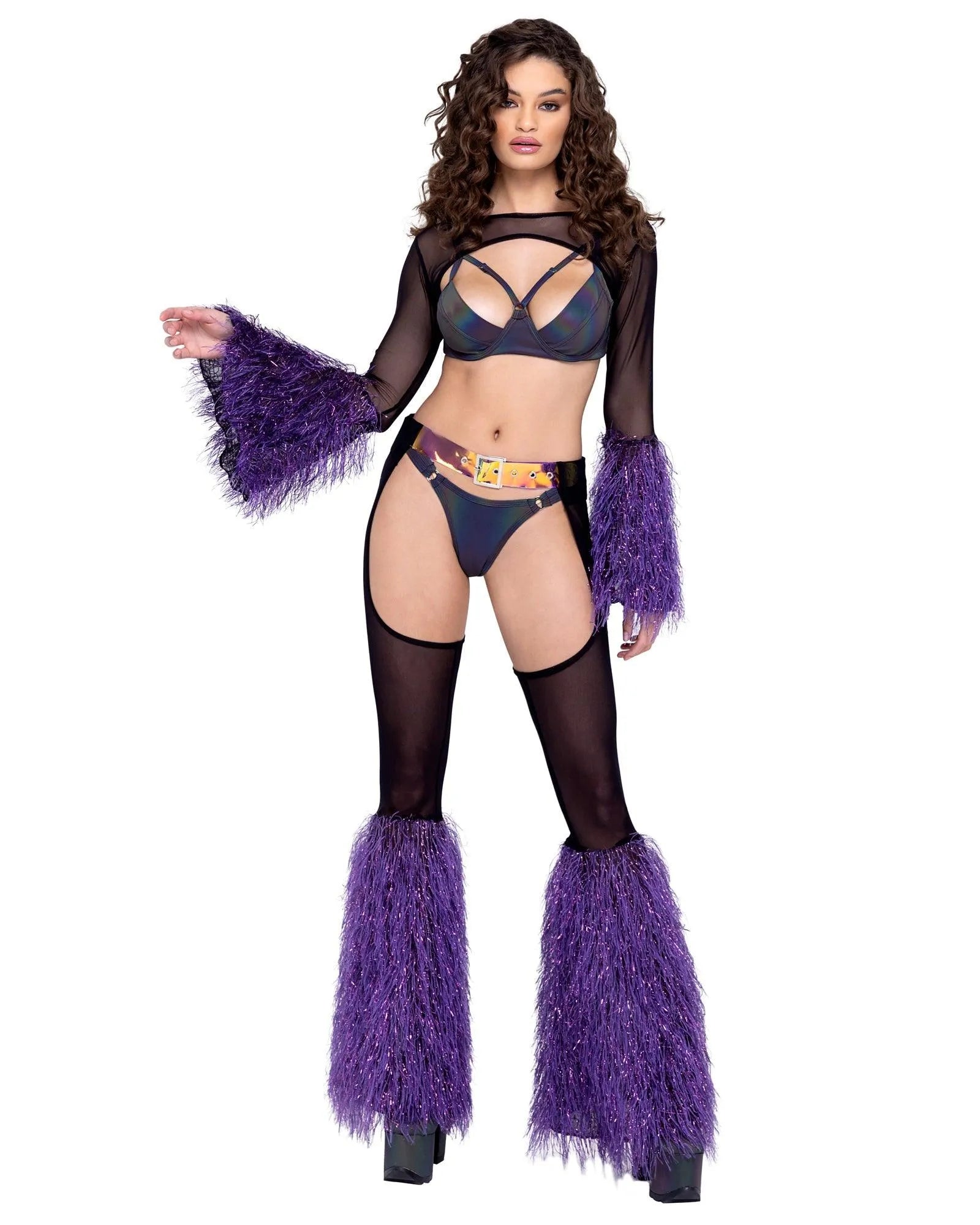 6248 - Sheer Chaps with Faux Fur Bell & Belt - Take A Peek