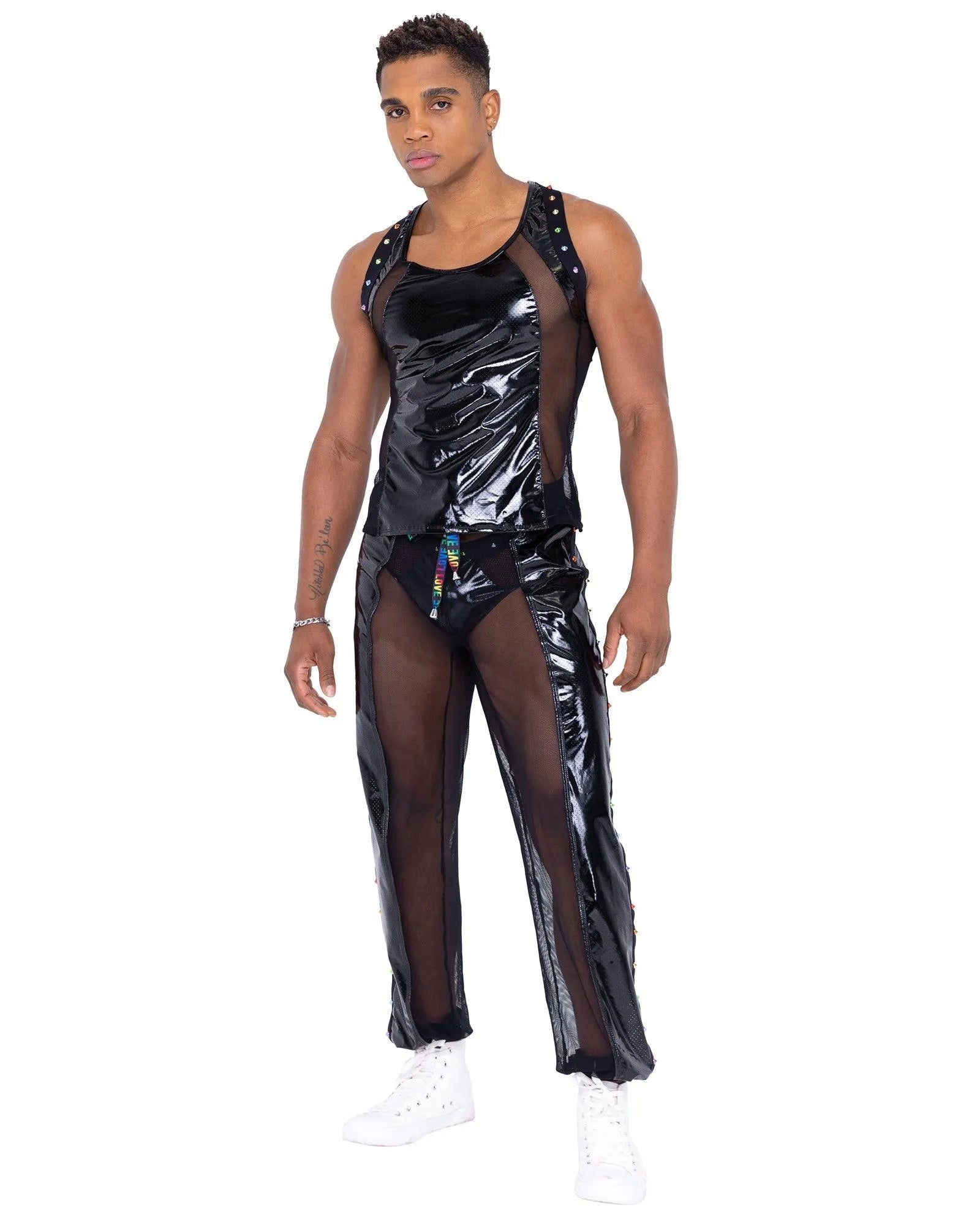 6335 - Mens Pride Vinyl Mesh & Mesh Joggers - Take A Peek
