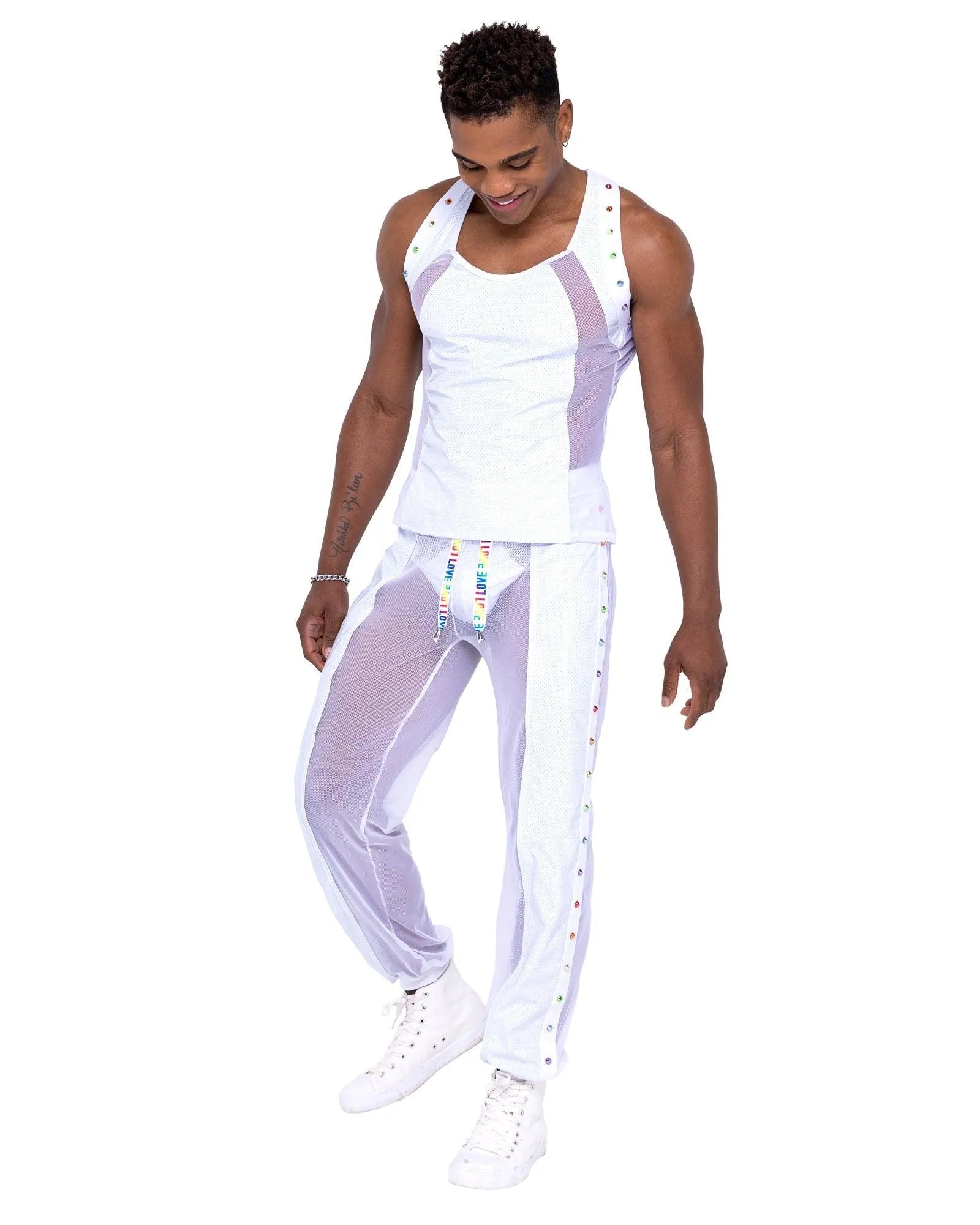 6335 - Mens Pride Vinyl Mesh & Mesh Joggers - Take A Peek