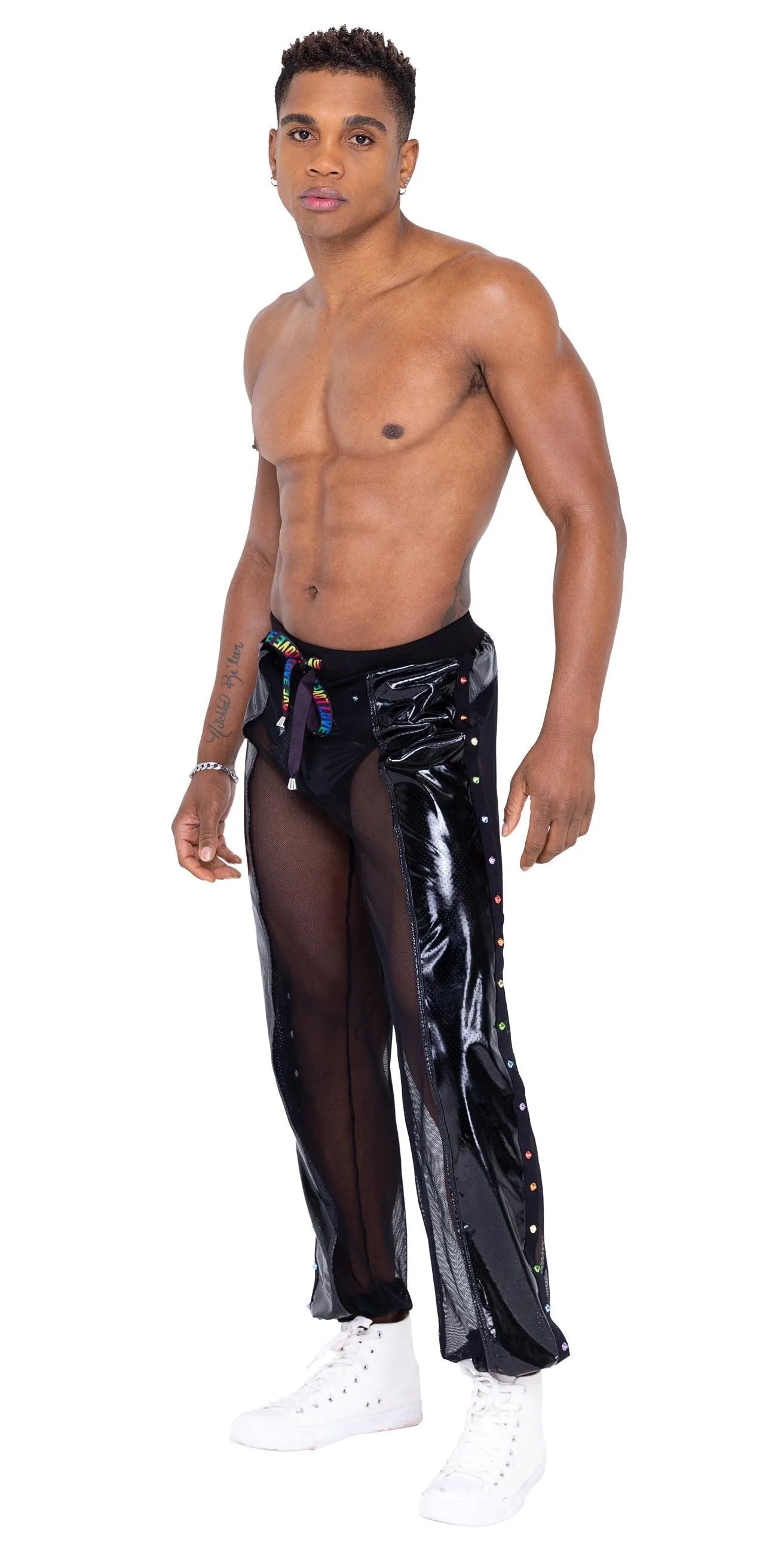 6335 - Mens Pride Vinyl Mesh & Mesh Joggers - Take A Peek