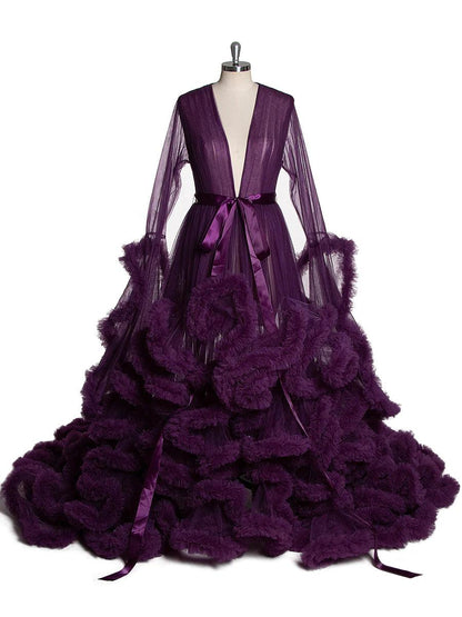 Princess Long Sleeve Ruffle Purple Luxury Robe. - Take A Peek