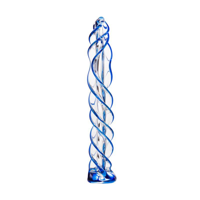 Sexus Glass Dildo Blue Helix 18.7cm - Take A Peek