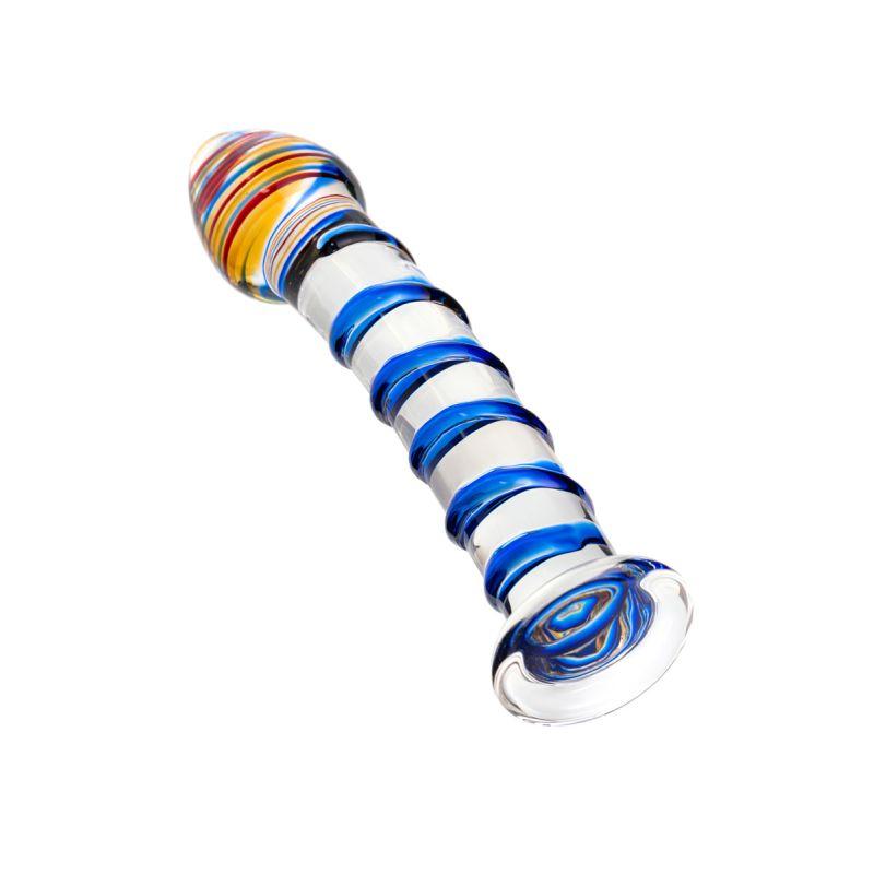 Sexus Glass Dildo Blue Swirls 18cm - Take A Peek