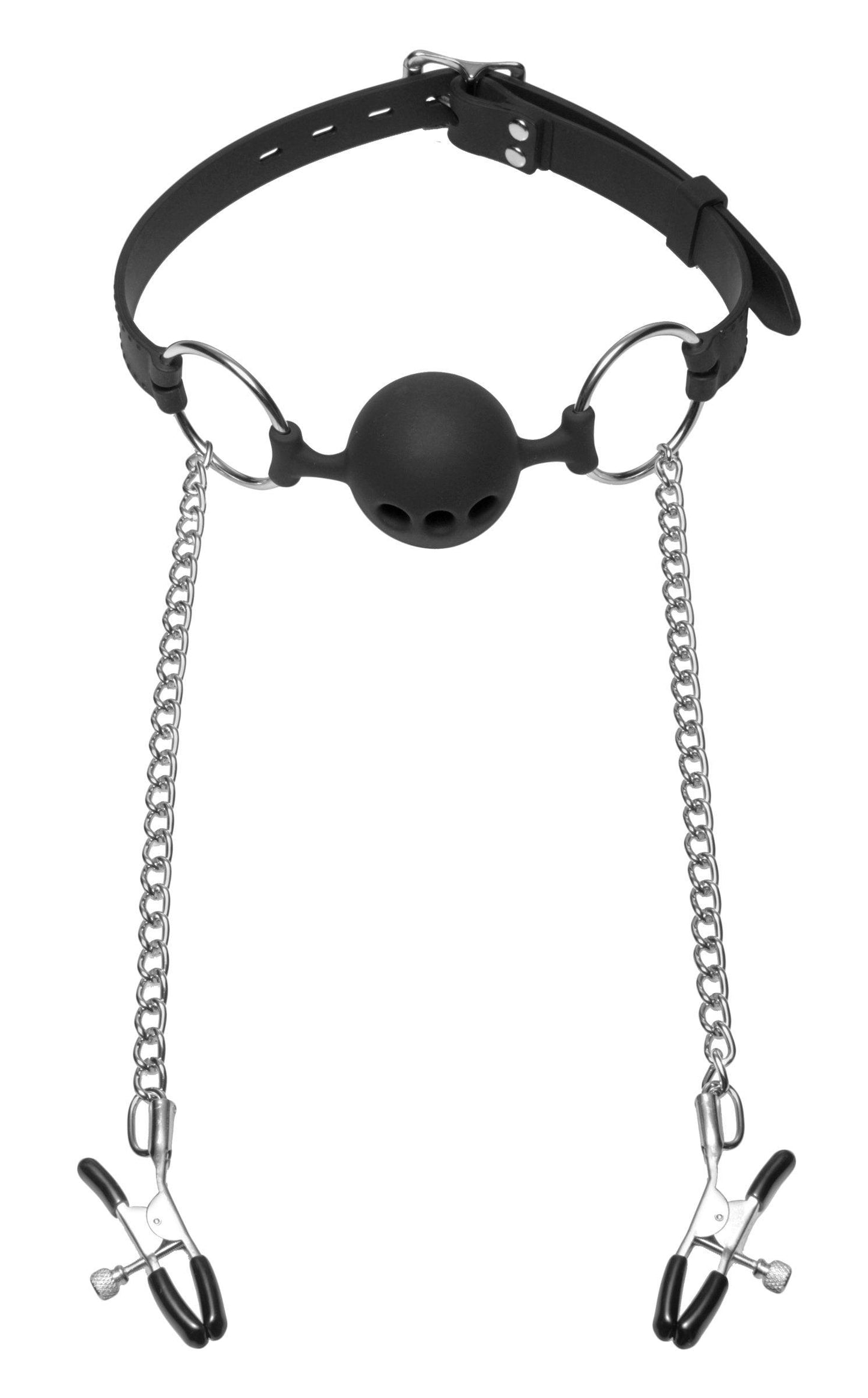 Hinder Breathable Silicone Ball Gag With Nipple Clamps - Take A Peek