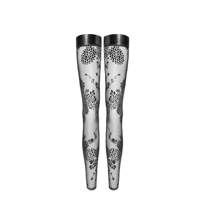 Tulle Stockings w Patterned Flock Embroidery & Power Wetlook Band - Take A Peek