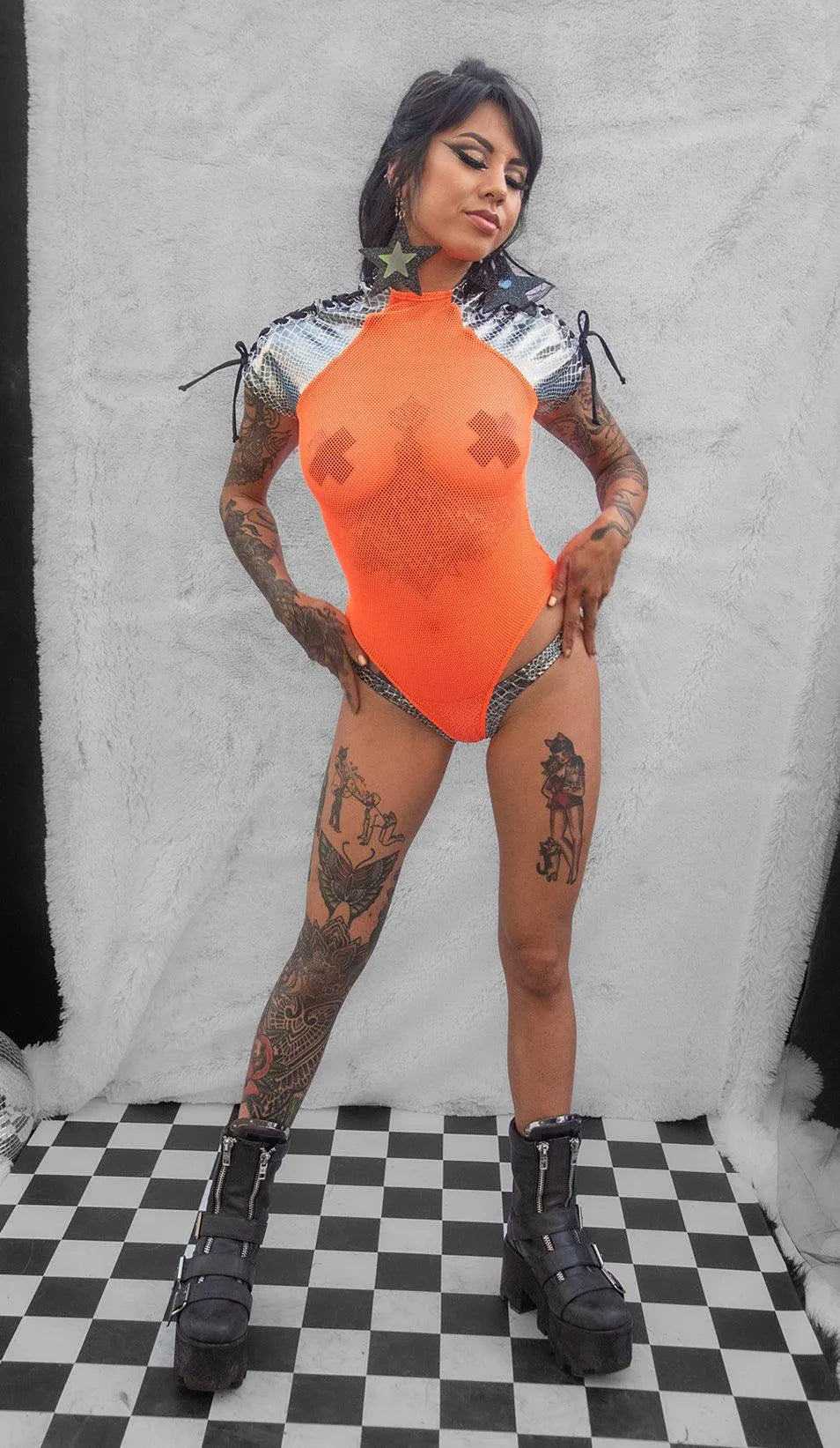 FE234 - Lace-Up Shoulder Bodysuit - Take A Peek