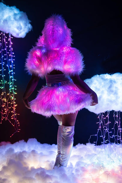 FR151 - Light-Up Faux Fur Belted Skirt - Take A Peek