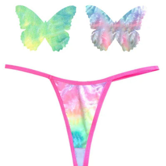 Rainbow Sherbet Tie Die Butterfly Pastie and Panty Set - Take A Peek