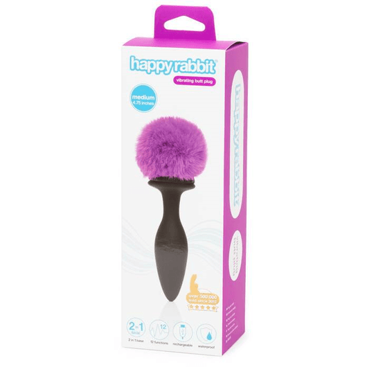 Happy Rabbit Rechargeable Vibrating Butt Plug Medium Black/Purple - Take A Peek