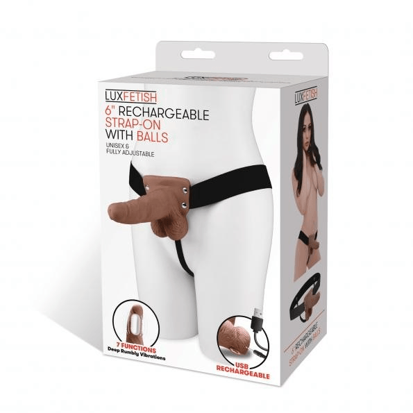 Lux Fetish 6" Rechargeable Strap-on With Balls - Brown - Take A Peek