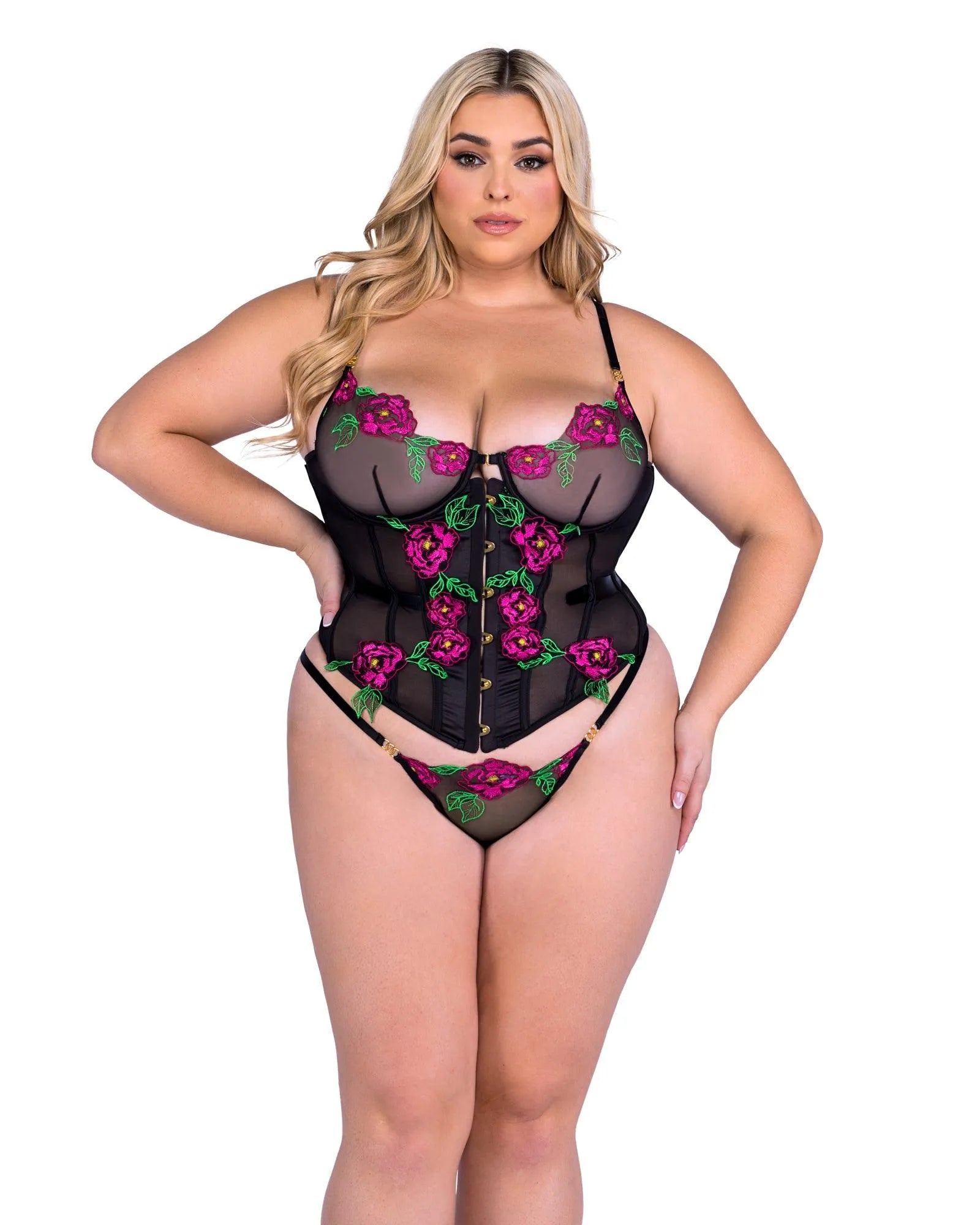 LI678 - Peony Paradise Corset 2-Piece Set - Take A Peek