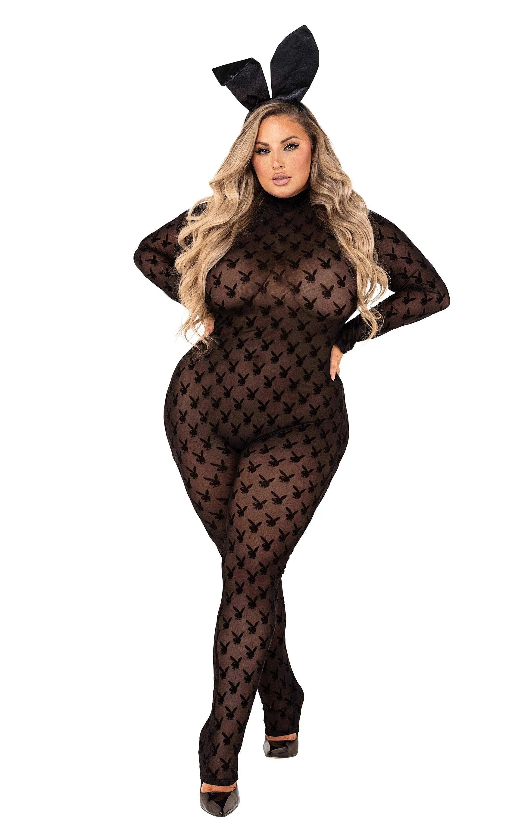 PB112 - 2pc Sheer Playboy Bunny Bodysuit - Take A Peek