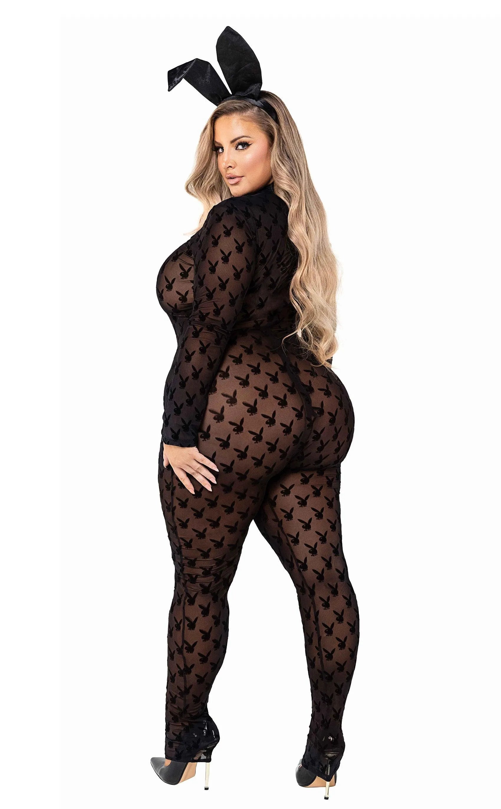 PB112 - 2pc Sheer Playboy Bunny Bodysuit - Take A Peek