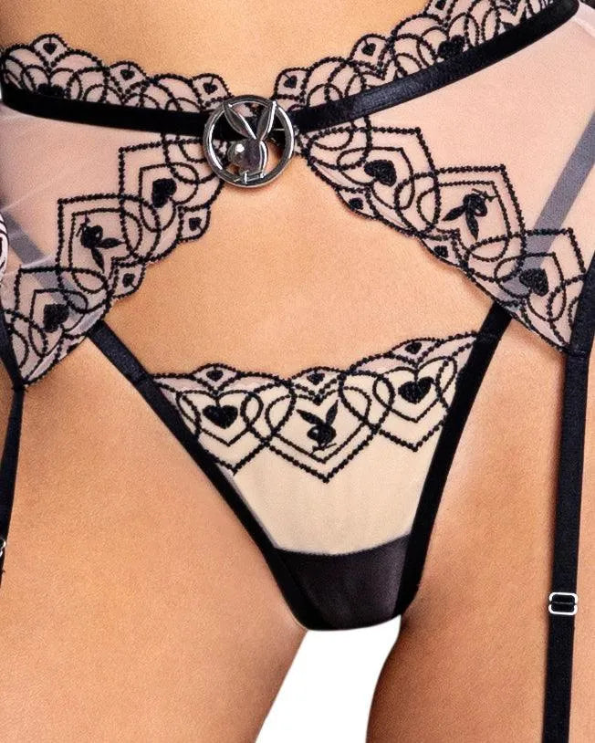 PBLI108 - Playboy Bunny Kiss 3-Piece Garter Short Set - Take A Peek