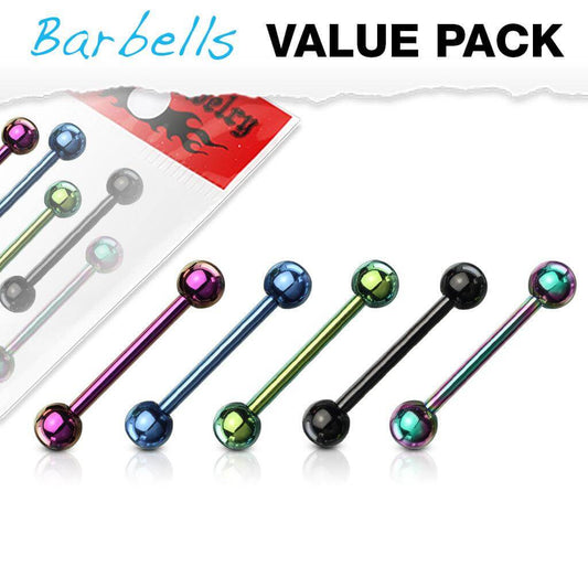 5 Pcs Value Pack of Assorted Colour Titanium IP Over 316L Stainless Steel Barbells - Take A Peek