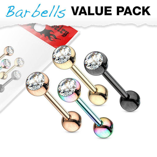 4 Pcs Value Pack Crystal Set Ball Top IP Over 316L Surgical Steel Barbells - Take A Peek