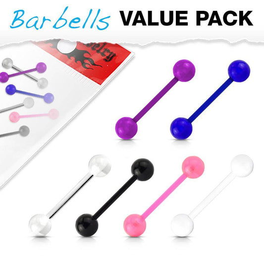 6 Pcs Value Pack Bio Flex Barbells with UV Light Reactive Acrylic Balls - Take A Peek