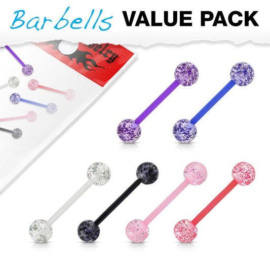 6 Pcs Value Pack Bio Flex Barbells with Super Glitter UV Light Reactive Acrylic Balls - Take A Peek