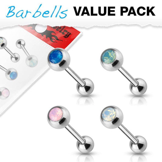 4 Pcs Value Pack Opalite Crystal Set 316L Surgical Steel Barbells - Take A Peek