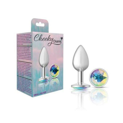 Cheeky Charms Silver Round Butt Plug w Clear Iridescent Jewel Small - Take A Peek