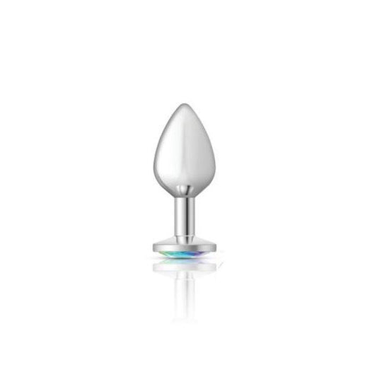 Cheeky Charms Silver Round Butt Plug w Clear Iridescent Jewel Medium - Take A Peek