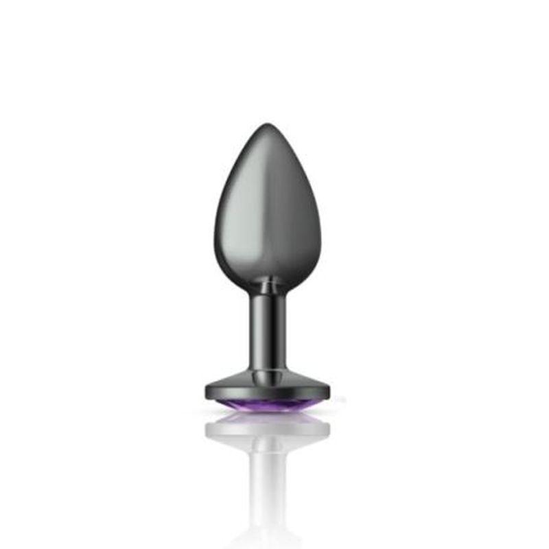 Cheeky Charms Gunmetal Round Butt Plug w Purple Jewel Small - Take A Peek