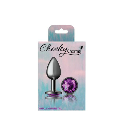 Cheeky Charms Gunmetal Round Butt Plug w Purple Jewel Small - Take A Peek