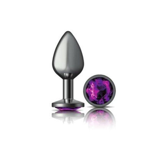 Cheeky Charms Gunmetal Round Butt Plug w Purple Jewel Medium - Take A Peek
